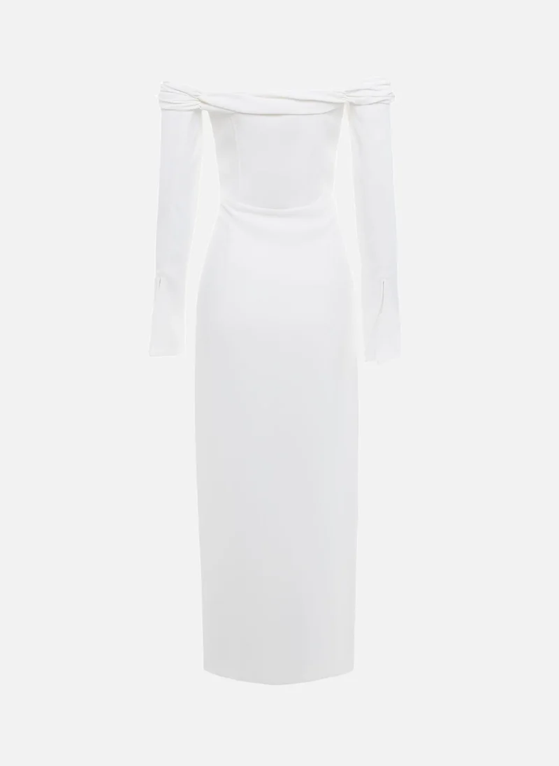 Lichi Midi dress with open shoulders and slits on the sleeves